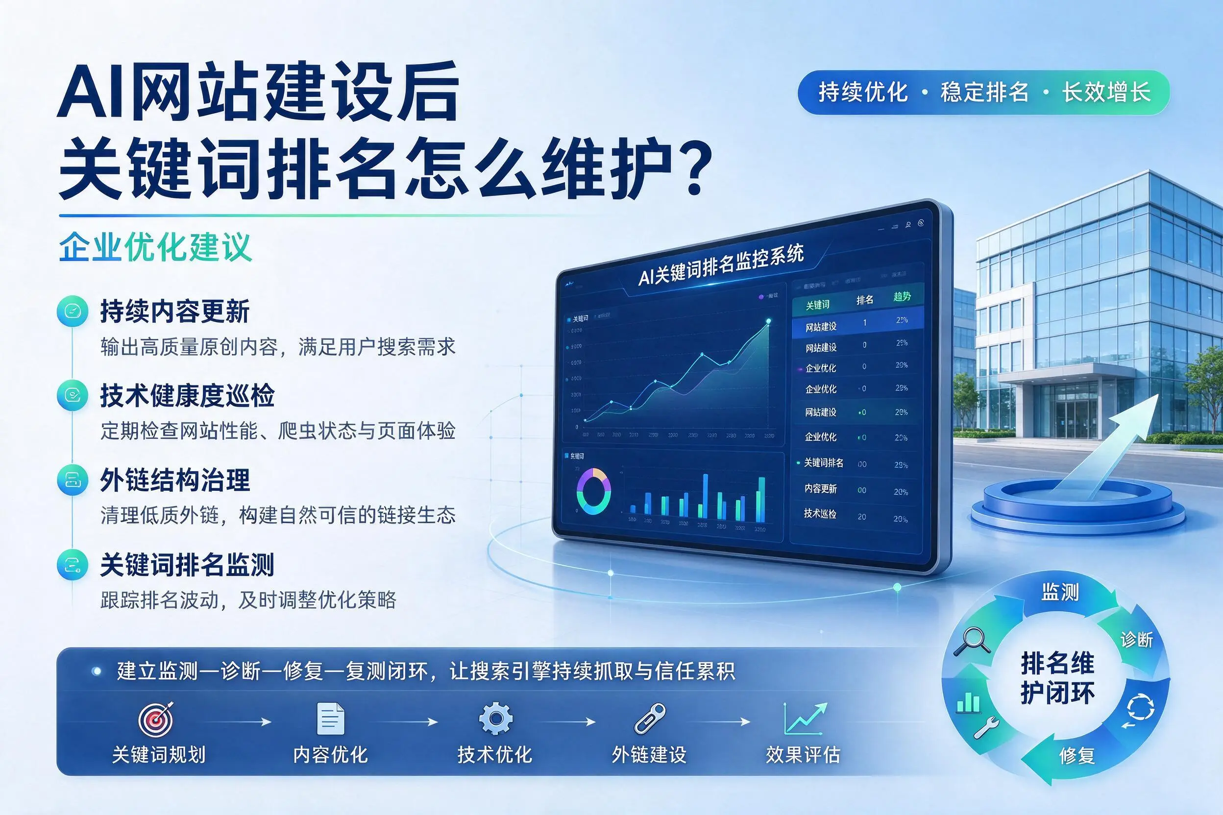 AI网站建设后关键词排名怎么维护？宿迁企业优化建议